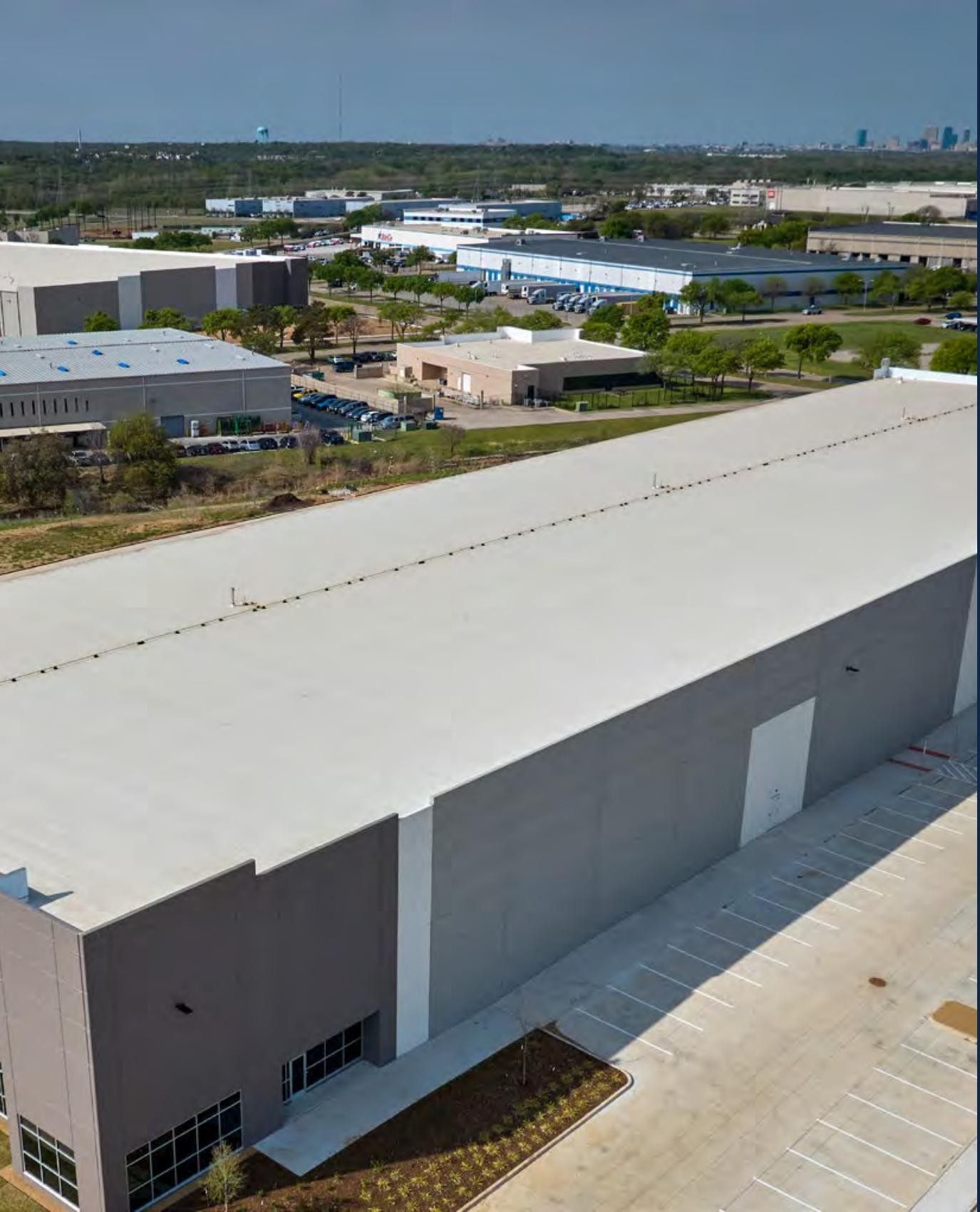 Riverbend East Industrial Park — aerial exterior with Fort Worth skyline