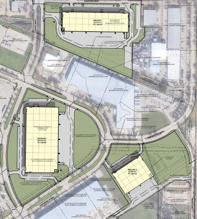 Riverbend East Office Park platted site plan showing Building 1, Building 2, and Building 3